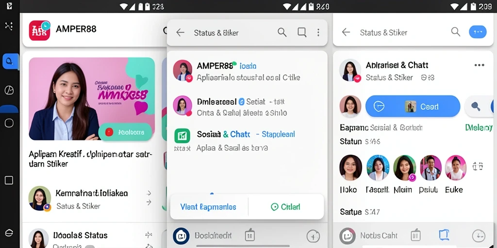 Tampilan antarmuka AMPER88 yang menarik untuk status dan stiker.